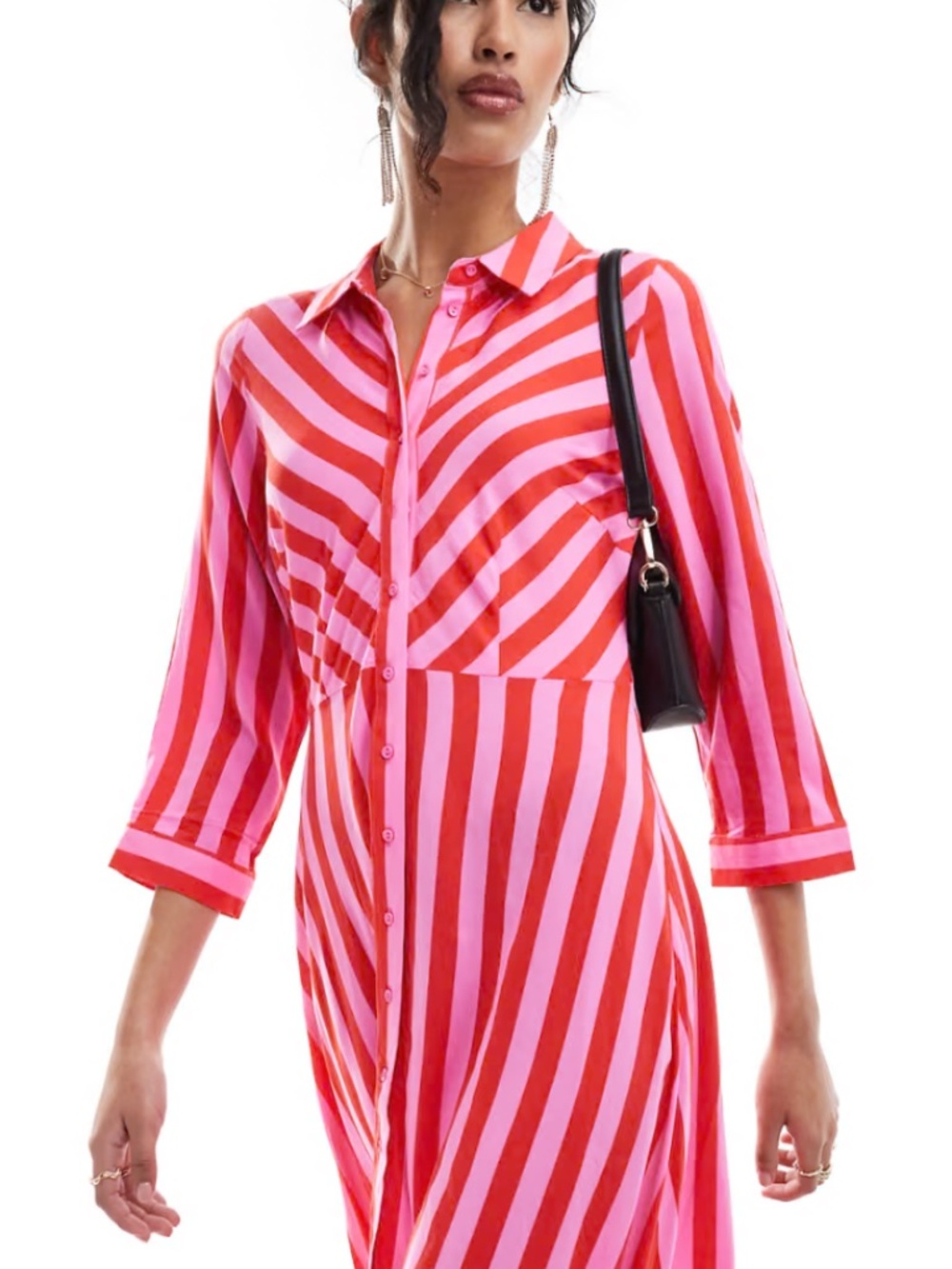 ASOS YAS Striped Pink Red Long Sleeve Shirt Dress